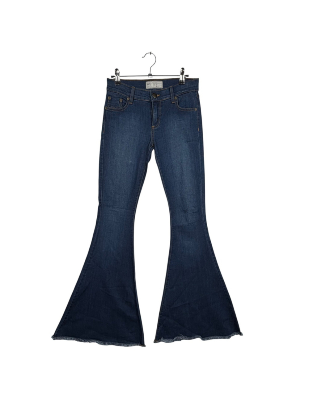 Free People Bell Bottom Flare Jeans Blue Denim Stretch Raw Hem Classic Womens 27